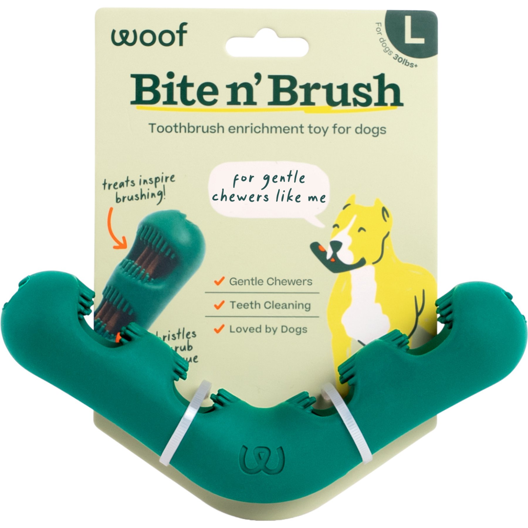 Woof Bite n' Brush Dog Toothbrush Toy Dental Stick Dispenser, Green, Large