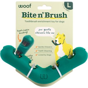 Woof Bite n' Brush Dog Toothbrush Toy Dental Stick Dispenser, Green, Large