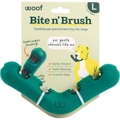 Woof Woof Bite n' Brush Dog Toothbrush Toy Dental Stick Dispenser, Green, Large