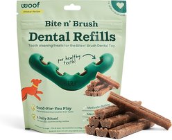 Woof Bite n' Brush Refill Grain-Free Chicken Sticks Adult Dental Dog Chew Treats, 8-oz bag slide 1 of 6