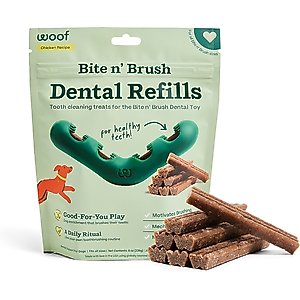 Woof Bite n' Brush Refill Grain-Free Chicken Sticks Adult Dental Dog Chew Treats, 8-oz bag