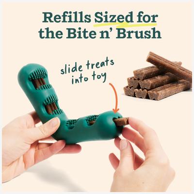 Show full view: Woof Bite n' Brush Refill Grain-Free Chicken Sticks Adult Dental Dog Chew Treats, 8-oz bag slide 3 of 9