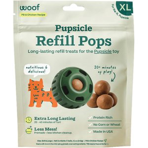 Woof Pupsicle Pops Refills Chicken & Peanut Butter Grain-Free Lickable Dog Treats, X-Large, 5 count