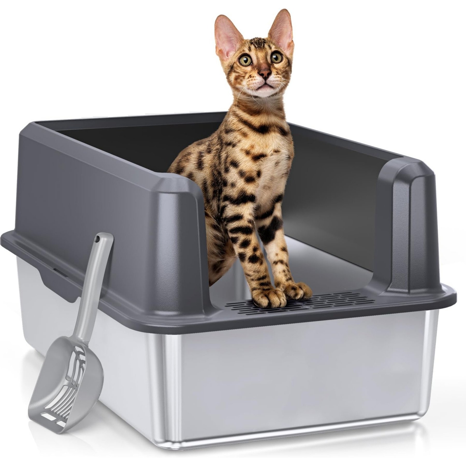 Woofigo Stainless Steel High Side Cat Litter Box