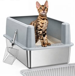 Woofigo Top Entry Stainless Steel Cat Litter Box slide 1 of 8