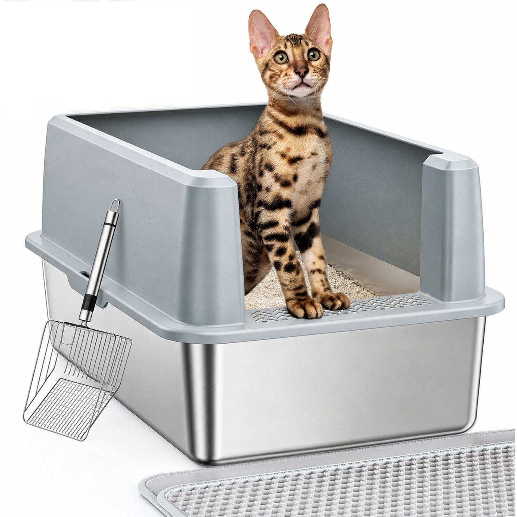Woofigo Top Entry Stainless Steel Cat Litter Box
