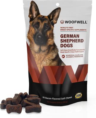 Show full view: WoofWell Health Support Bacon Flavored German Shepherd Soft Chews Dog Supplement, 60 count slide 1 of 7