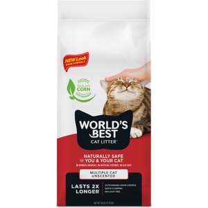 World's Best Multi-Cat Unscented Clumping Corn Cat Litter, 28-lb bag