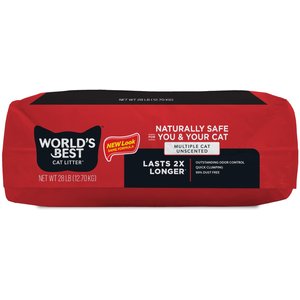 World's Best Multi-Cat Unscented Clumping Corn Cat Litter, 28-lb bag