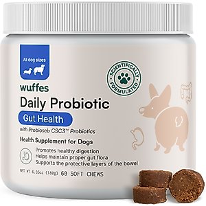 Wuffes Digestive Probiotics with Digestive Enzymes Flavored Soft Chew for Itchy Skin & Gut Supplement for Dogs, 60 count