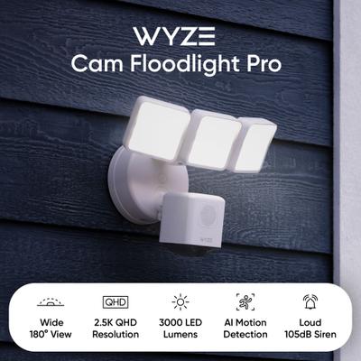 Show full view: Wyze Cam Floodlight Pro Outdoor Wi-Fi Pet Camera, White slide 2 of 9