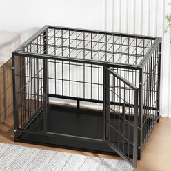 Xbrigh Collapsible Double-Door Wire Dog Crate with Tray, Black, Medium: 32-in