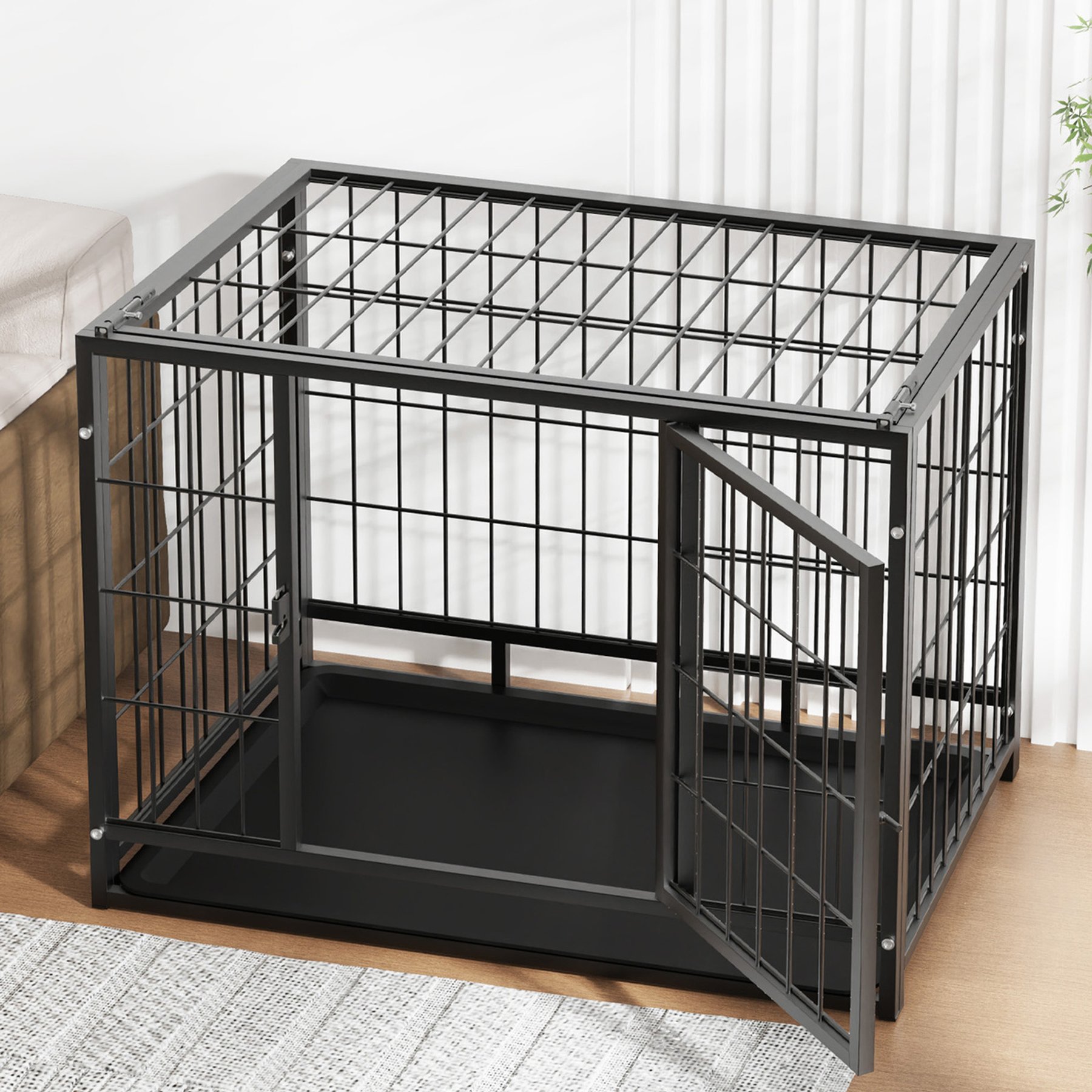 Xbrigh Collapsible Double-Door Wire Dog Crate with Tray, Black, Medium: 32-in