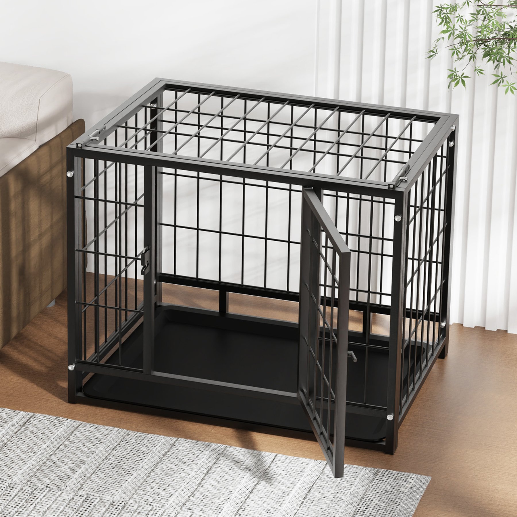 Xbrigh Collapsible Double-Door Wire Dog Crate with Tray, Black, Small: 27-in
