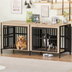 Xbrigh Dog Crate Furniture with Four Door Locks Double-Compartment TV Stand, Large: 88-in, White slide 1 of 8