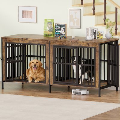 Xbrigh Xbrigh Furniture Crate for 2 Dogs, Brown, Medium: 79-in