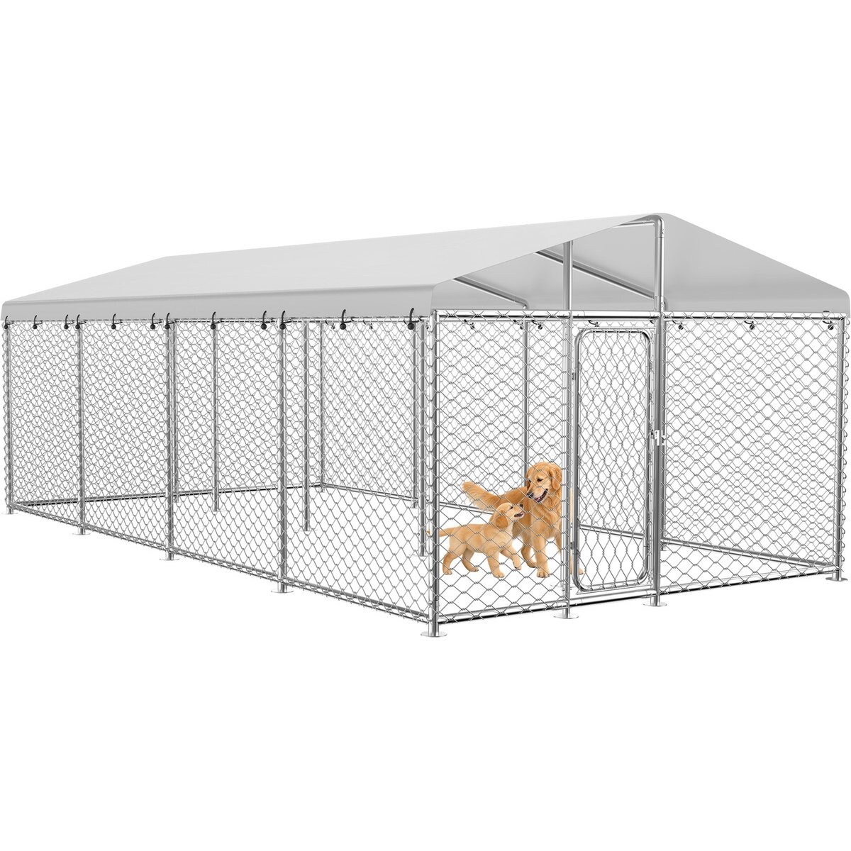 Xbrigh Heavy Duty Outdoor Dog Kennel with Waterproof Cover, Silver, 240 x 120 x 84-in