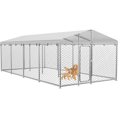 Xbrigh Xbrigh Heavy Duty Outdoor Dog Kennel with Waterproof Cover, Silver, 240 x 120 x 84-in