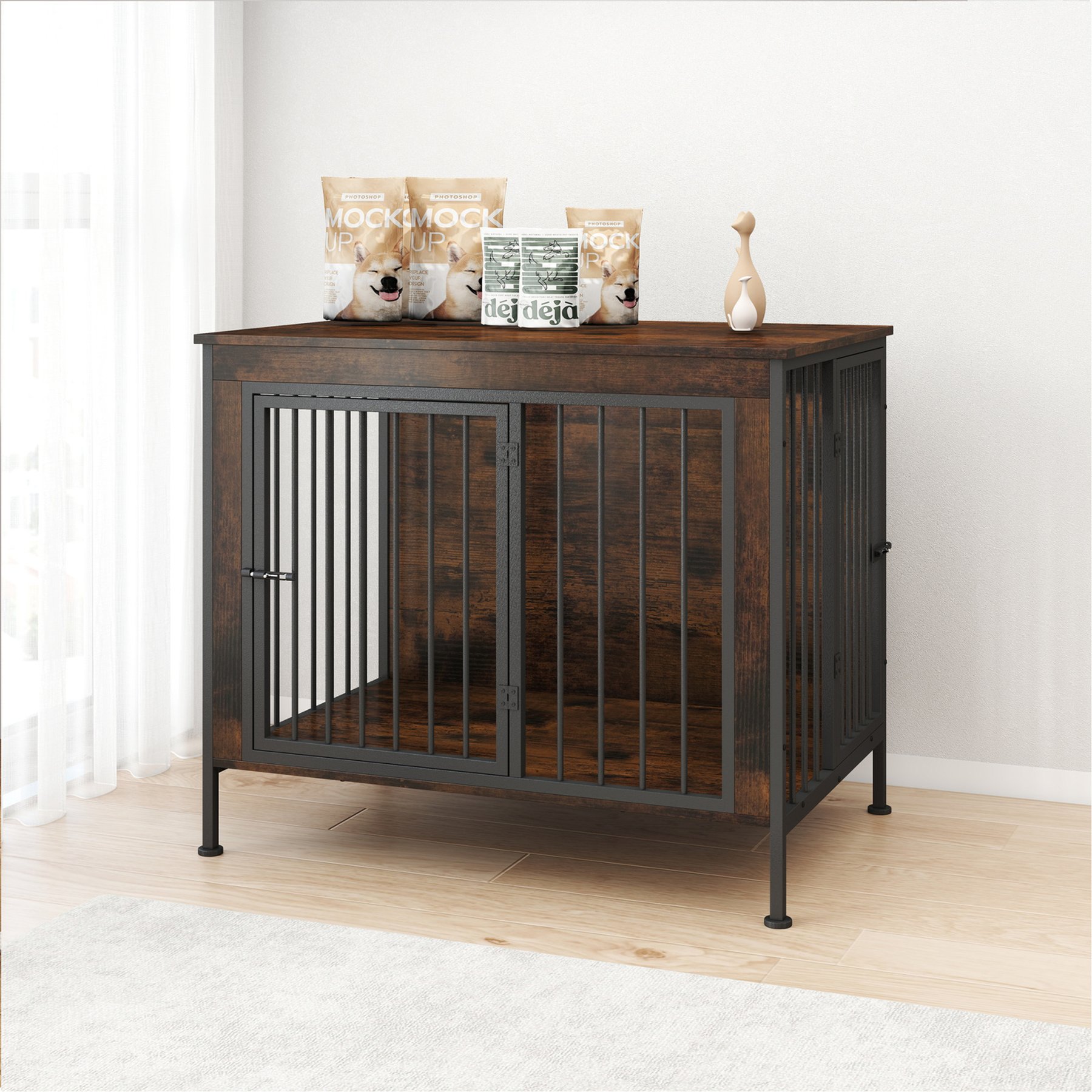 Xbrigh Heavy-Duty Pet Dog Cage Furniture Wooden Side Table-Style Dog House, Brown, Medium: 40-in
