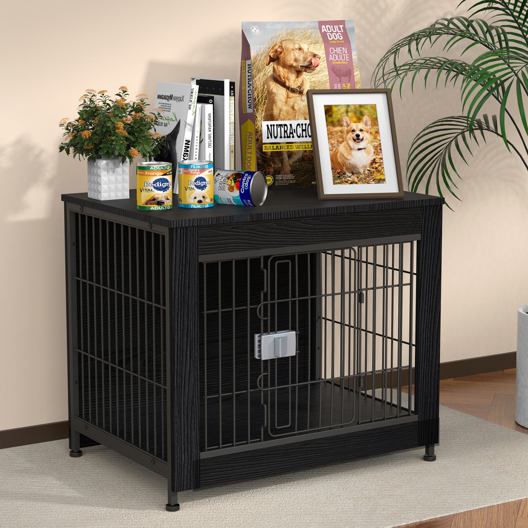 Xbrigh Lockable Furniture-Style Dog Crate, Black, Small: 27-in, Black