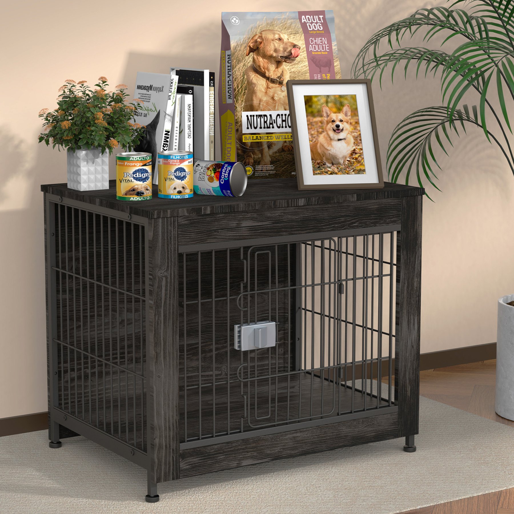 Xbrigh Lockable Furniture-Style Dog Crate, Black, Small: 27-in, Dark gray