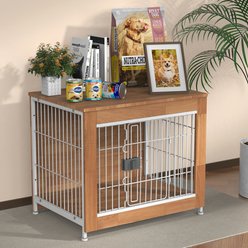 Xbrigh Lockable Furniture-Style Dog Crate, Black, Small: 27-in, Natural Wood