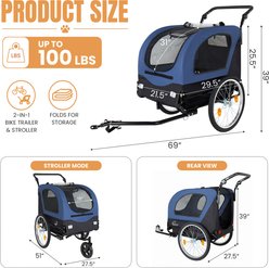 Yafylly 2-in-1 Bike Trailer & Dog Stroller, Blue slide 2 of 8