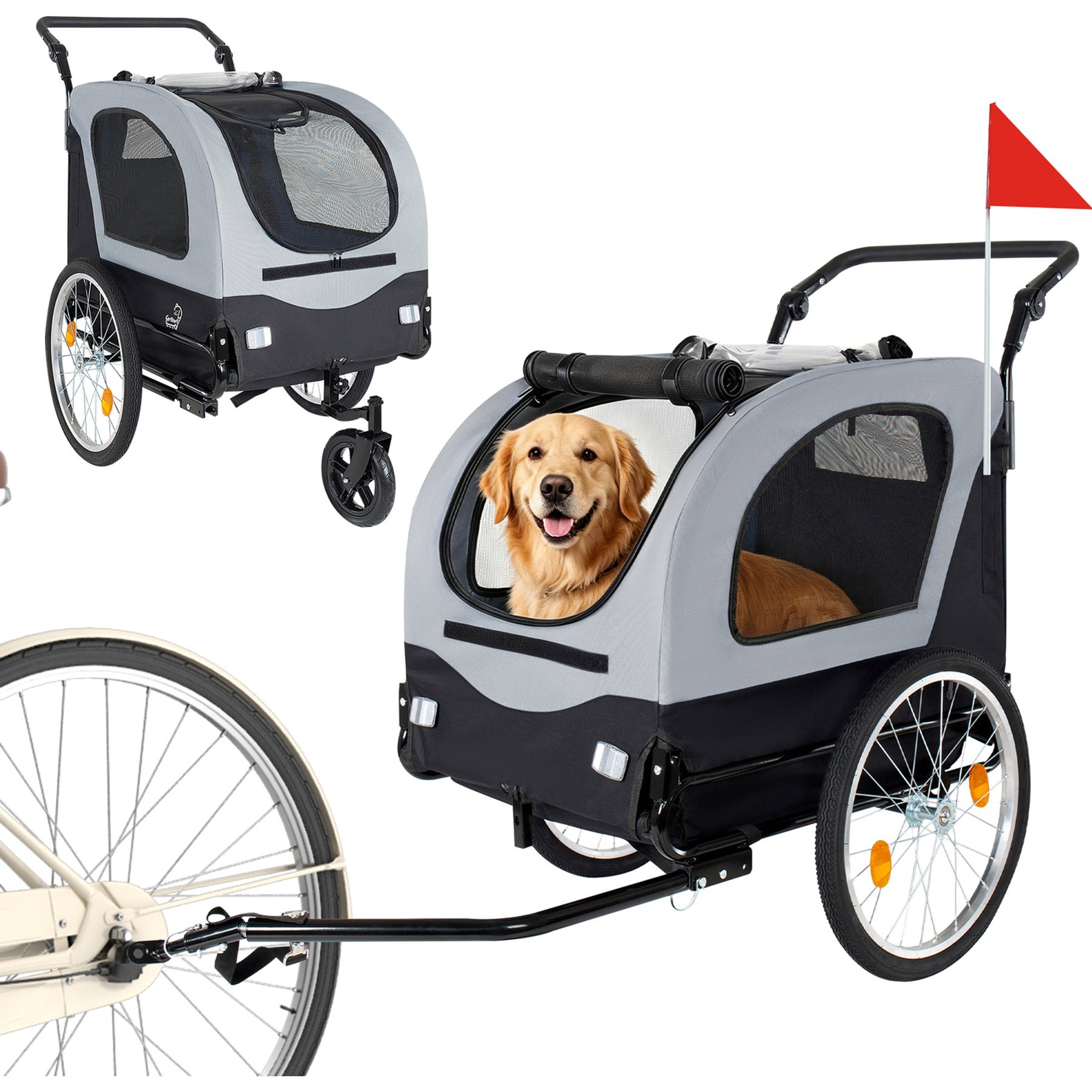 Yafylly 2-in-1 Bike Trailer & Dog Stroller, Gray