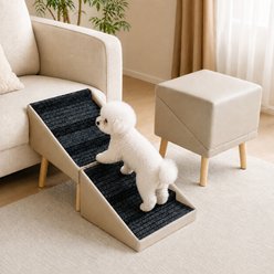 Yafylly 2-in1 Foldable Wooden Dog Ramp, Stairs & Ottoman with Non-Slip Surface, Gray, 6-Step