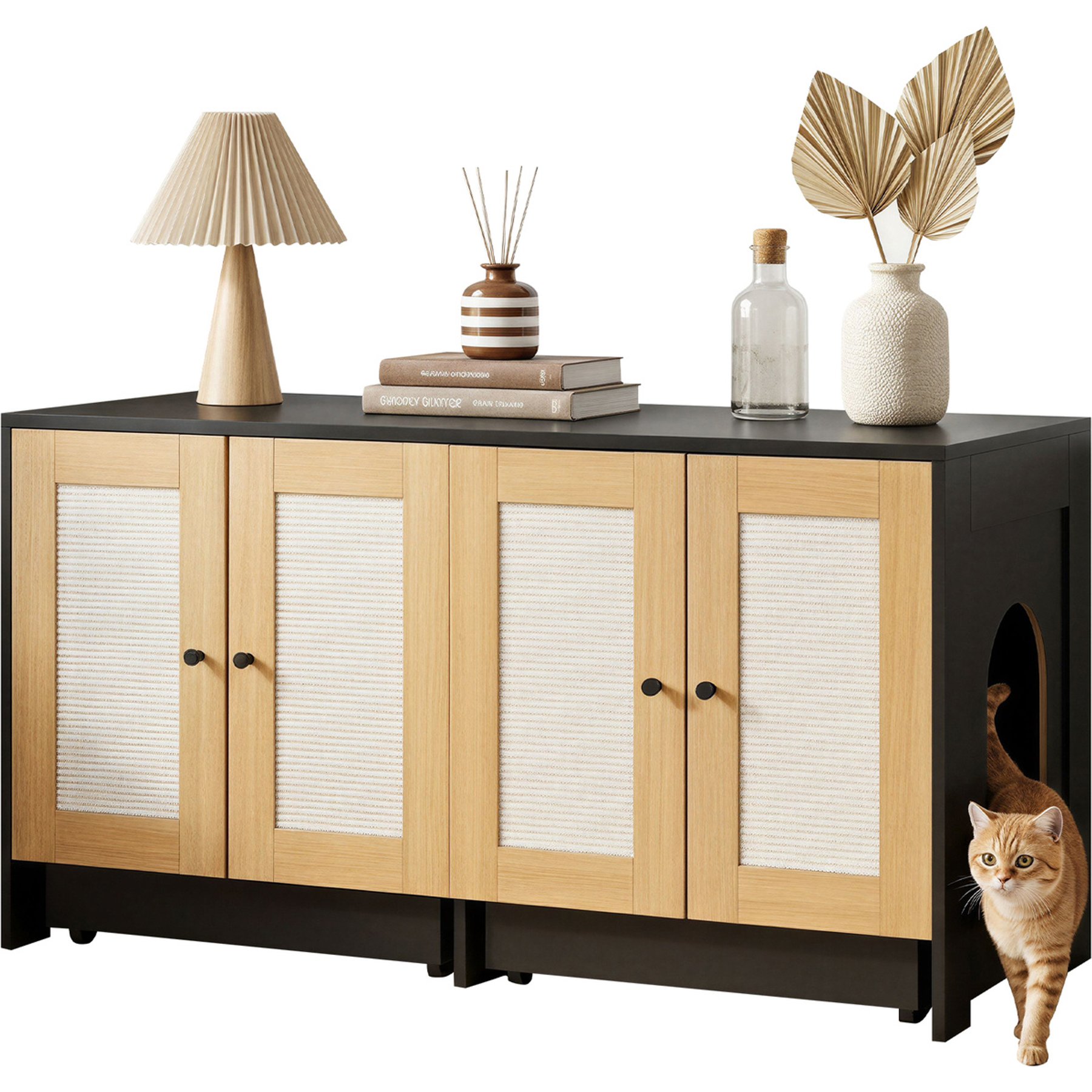 Yafylly Double Cat Wheeled Litter Box Enclosure, 47-in