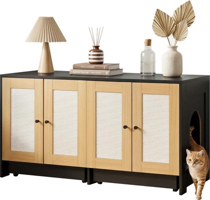 YAFYLLY Double Cat Wheeled Litter Box Enclosure, 47-in - Chewy.com