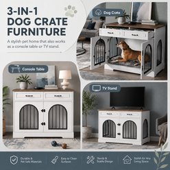 Yafylly Heavy-Duty Indoor Dog Crate Furniture with 2 Storage Drawers, White/Brown, Large: 43.3 inch slide 2 of 9
