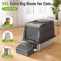 Yafylly Hidden Stainless Steel Cat Litter Box with Litter Scoop & Ramp, Black, Medium slide 2 of 9