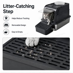 Yafylly Hidden Stainless Steel Cat Litter Box with Trapping Ramp & Scoop, Black, Large slide 2 of 6