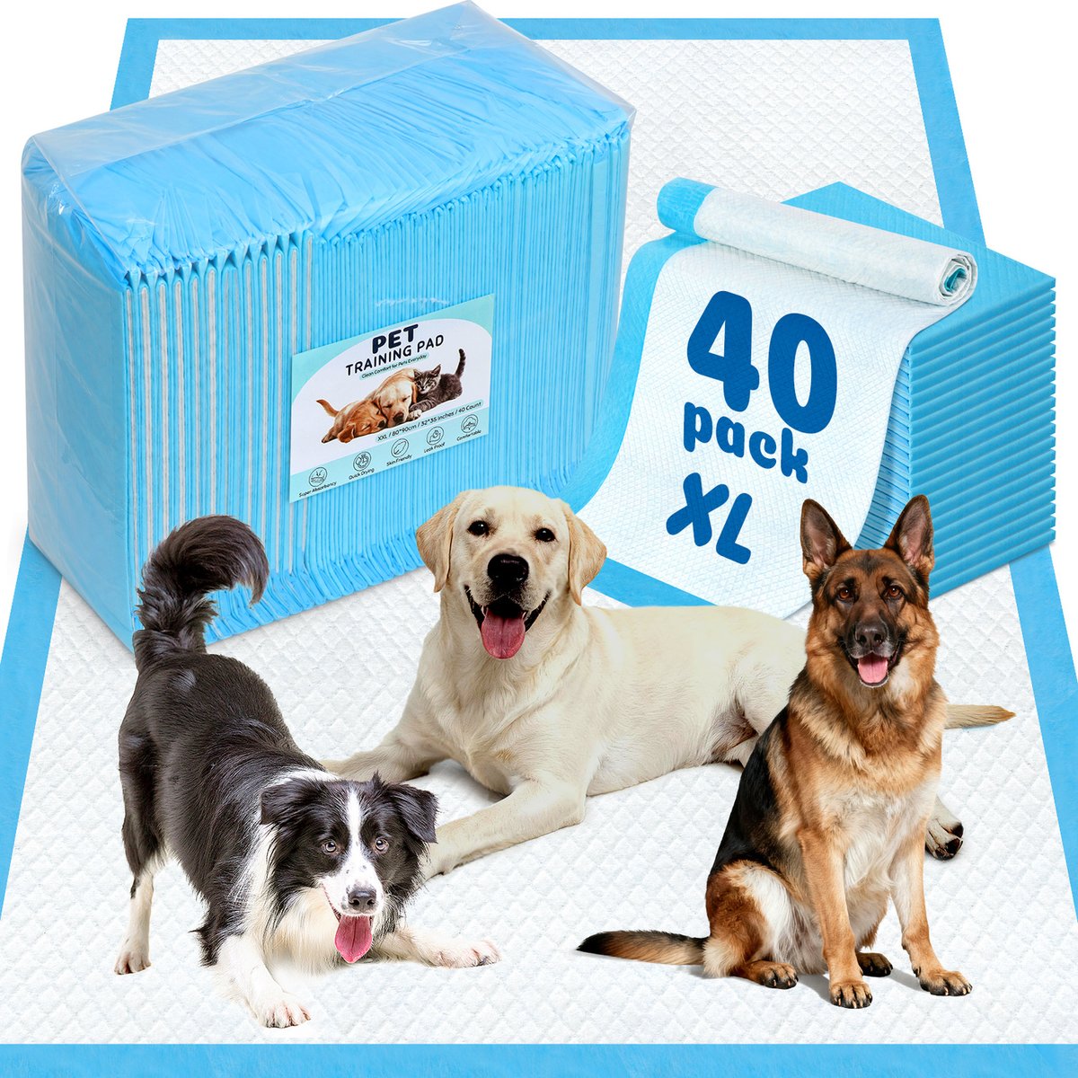 Yafylly Premium Dog Potty Pads, XX-Large: 32 x 35-in, 40 count, Unscented