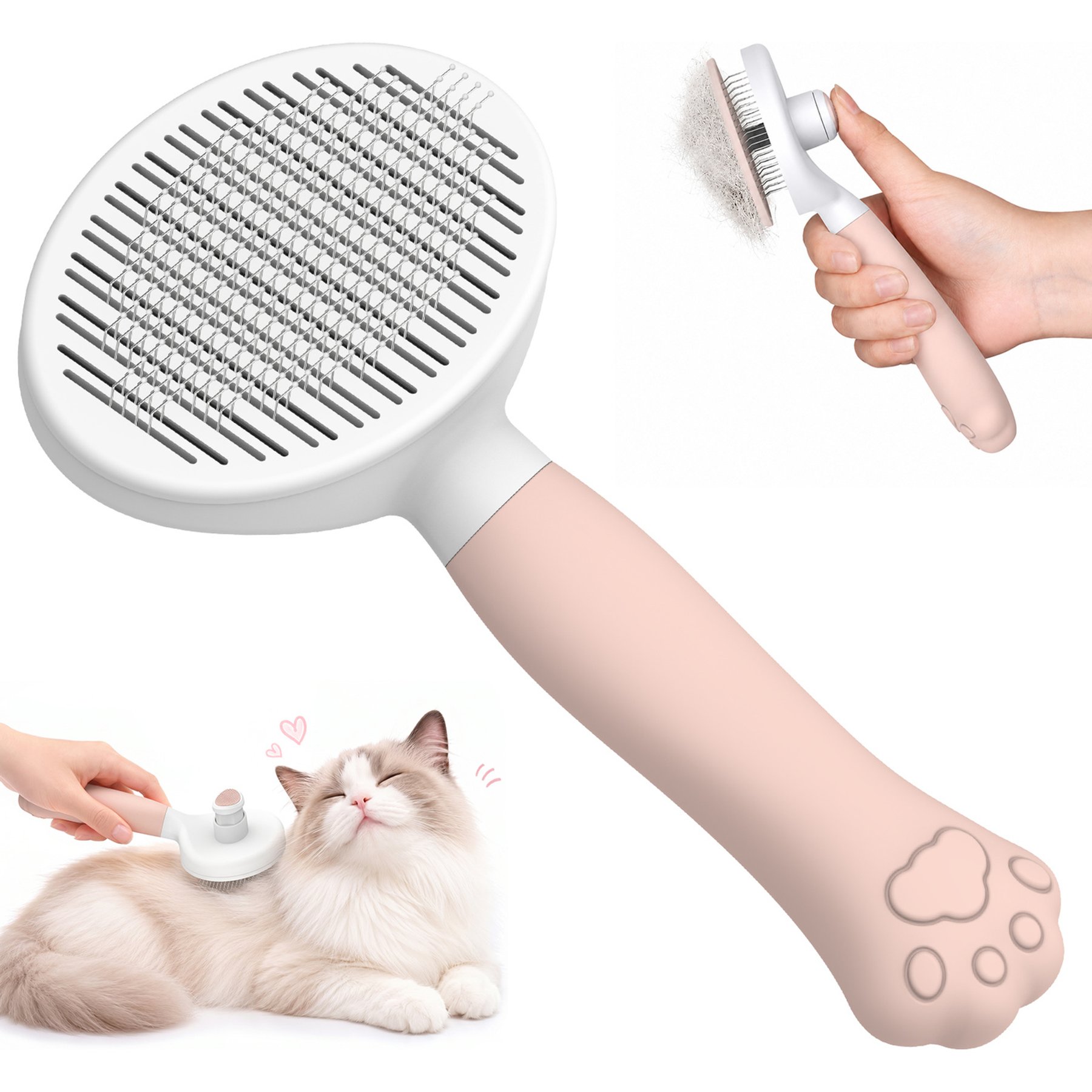 Yafylly Short & Long Haired Detangling Cat Brush, Pink