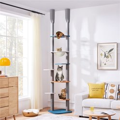 Yaheetech 103-in Adjustable Floor-to-Ceiling Cat Tree, Blue/Orange