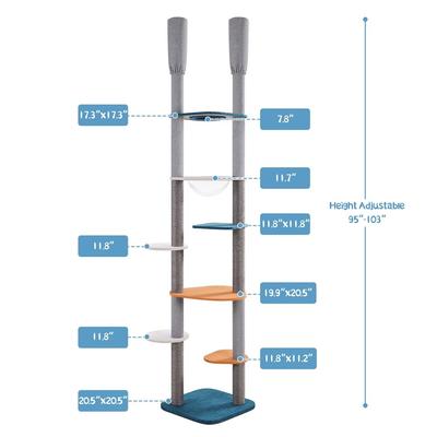 Show full view: Yaheetech 103-in Adjustable Floor-to-Ceiling Cat Tree, Blue/Orange slide 4 of 8