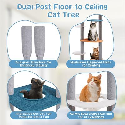 Show full view: Yaheetech 103-in Adjustable Floor-to-Ceiling Cat Tree, Blue/Orange slide 5 of 8
