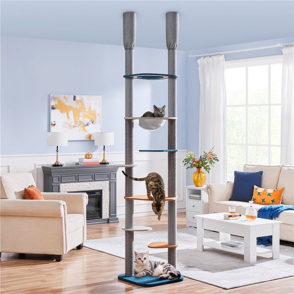 Yaheetech 103-in Adjustable Floor-to-Ceiling Cat Tree, Blue/Orange