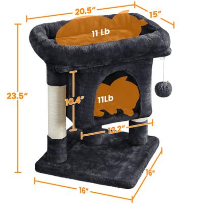 Show full view: Yaheetech 2-Level 23.5-in Plush Cat Tree & Condo, Black slide 4 of 10