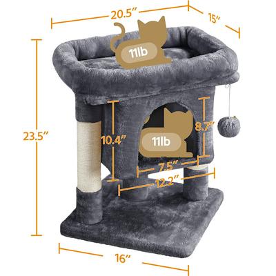 Show full view: Yaheetech 2-Level 23.5-in Plush Cat Tree & Condo, Dark Gray slide 3 of 10