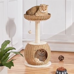 Yaheetech 29.5-in Plush Rattan Cat Tree & Condo, Beige