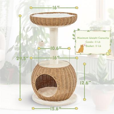 Show full view: Yaheetech 29.5-in Plush Rattan Cat Tree & Condo, Beige slide 3 of 8