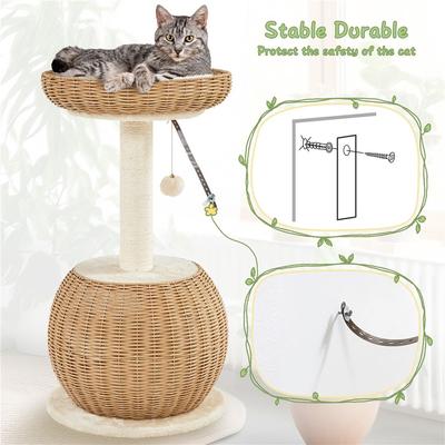 Show full view: Yaheetech 29.5-in Plush Rattan Cat Tree & Condo, Beige slide 7 of 8