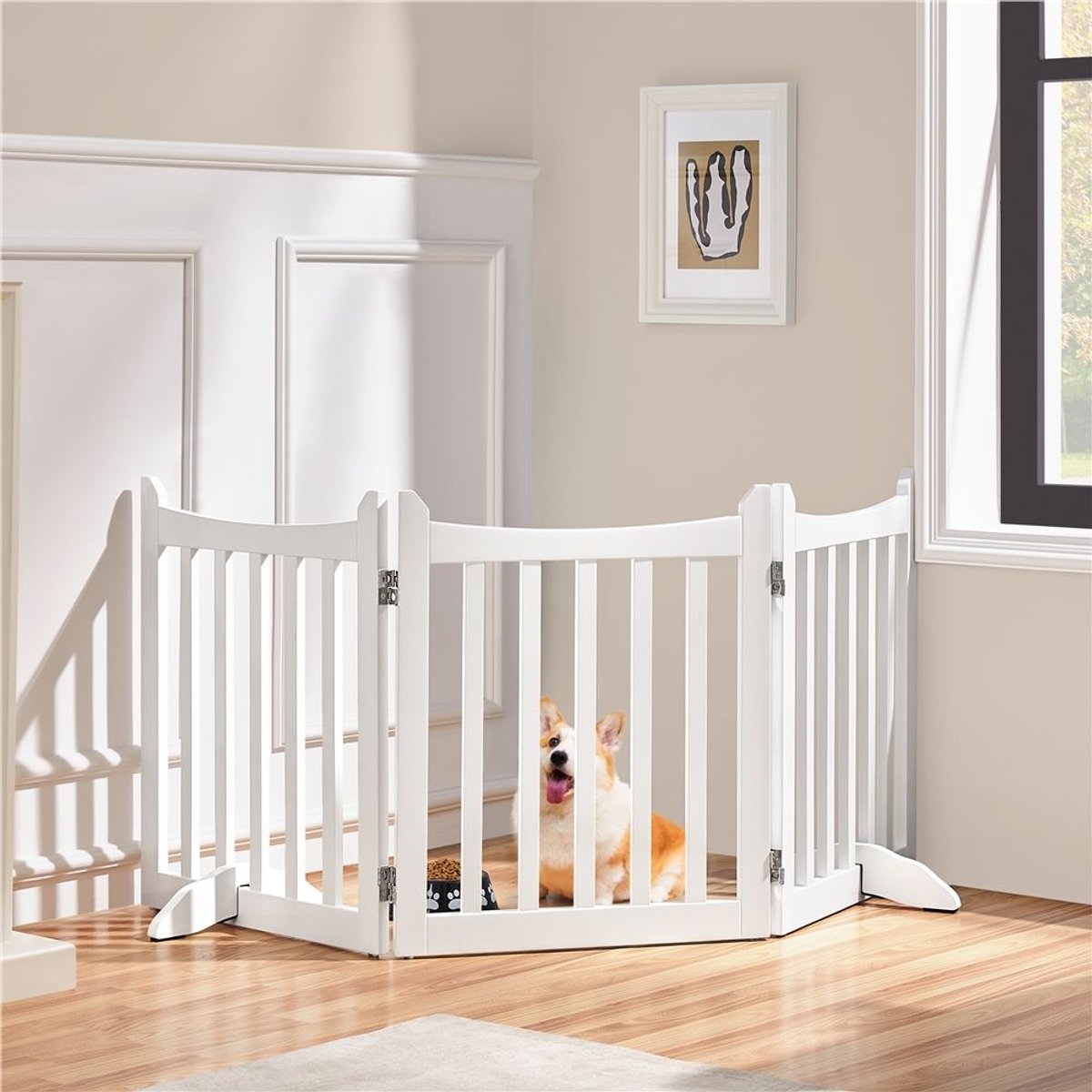 Yaheetech Foldable Dog Gate Playpen, White, 3-Panel, 24-in