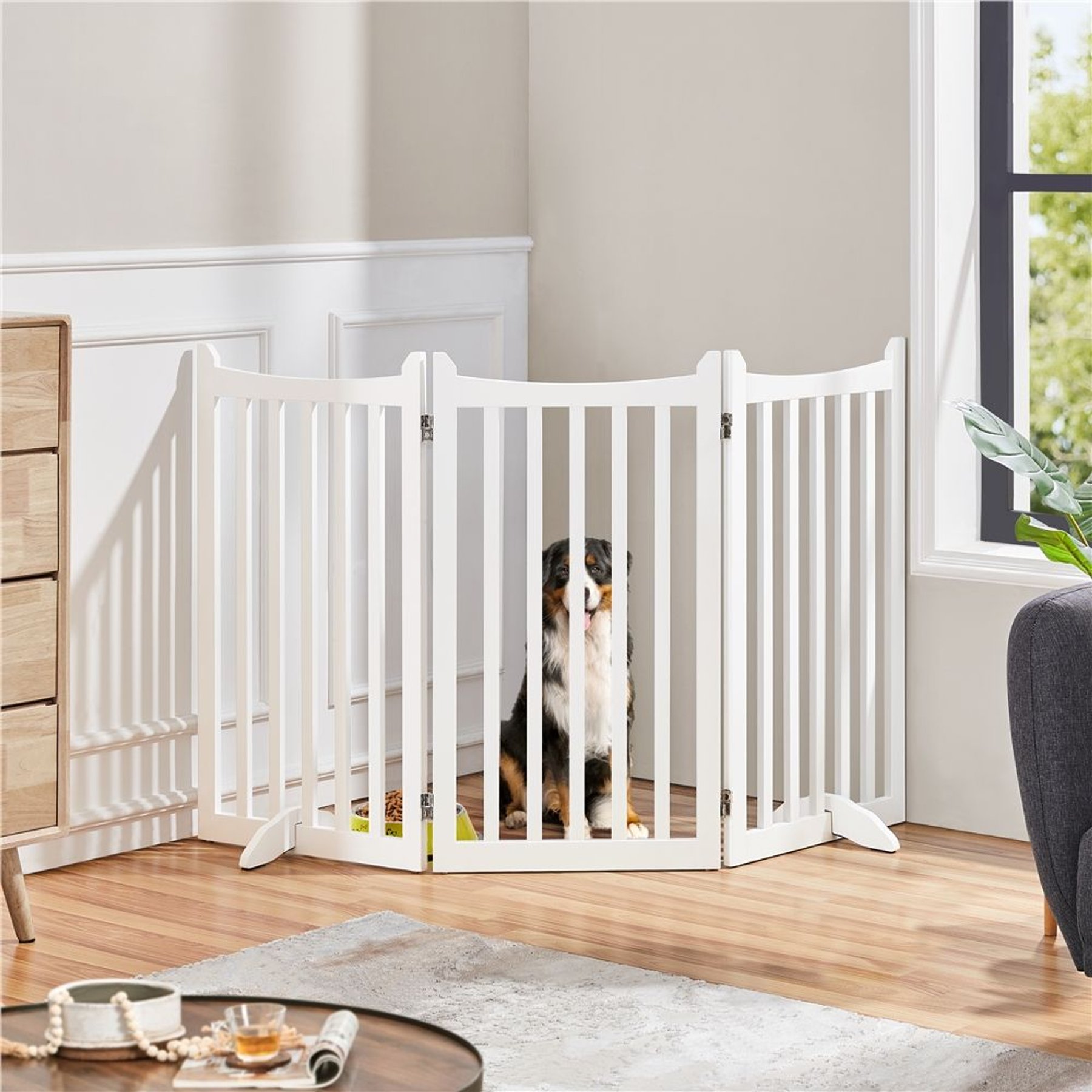 Yaheetech Foldable Dog Gate Playpen, White, 3-Panel, 36-in