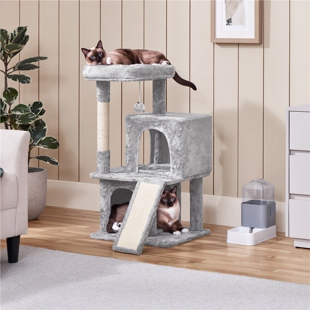 Yaheetech 3 Tiers 36-in Plush Cat Tower with Double Cat Condo