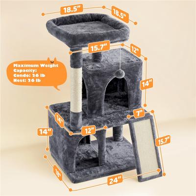 Show full view: Yaheetech 3 Tiers 42-in Plush Cat Tower with Double Cat Condo, Dark Gray slide 4 of 9