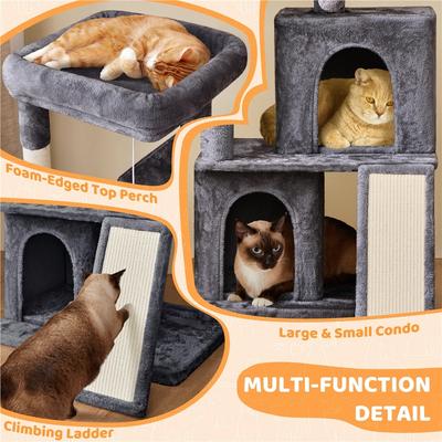 Show full view: Yaheetech 3 Tiers 42-in Plush Cat Tower with Double Cat Condo, Dark Gray slide 5 of 9